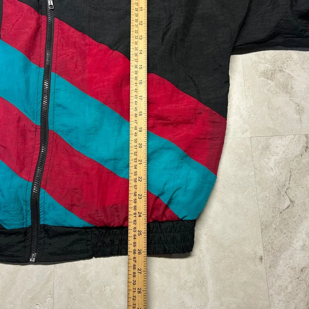 Athletic Works Windbreaker Black Red Teal 90s Colorblock Jacket Mens Large Retro